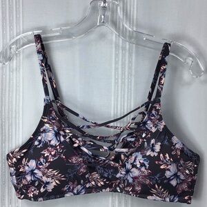 Wave Zone Multi Color Tropical Floral Print Crisscross Bikini Top